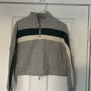 Cropped sweatshirt, gray with green and white stripes